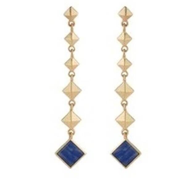 JARDIN Gold Blue Sodalite Stone Dangle Drop Post Earrings ~ NEW - Picture 2 of 7